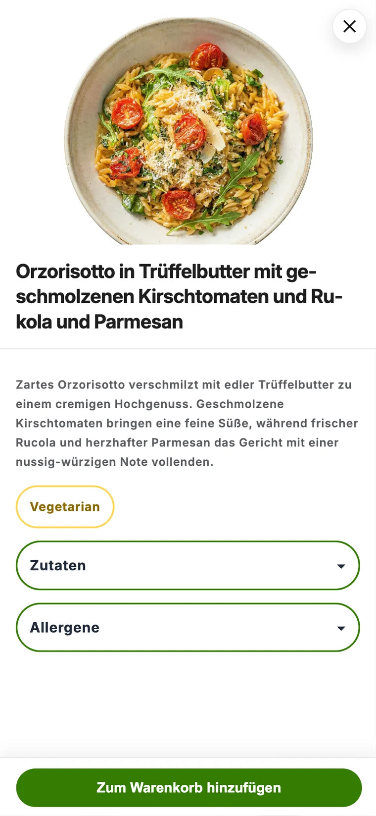 Zutaten und Allergene vor der Bestellung