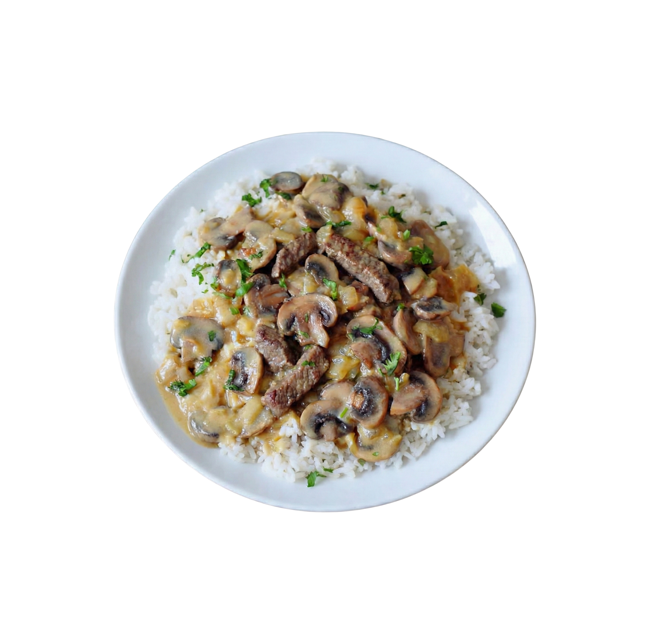 Beef Stroganoff mit Pilzen und Reis