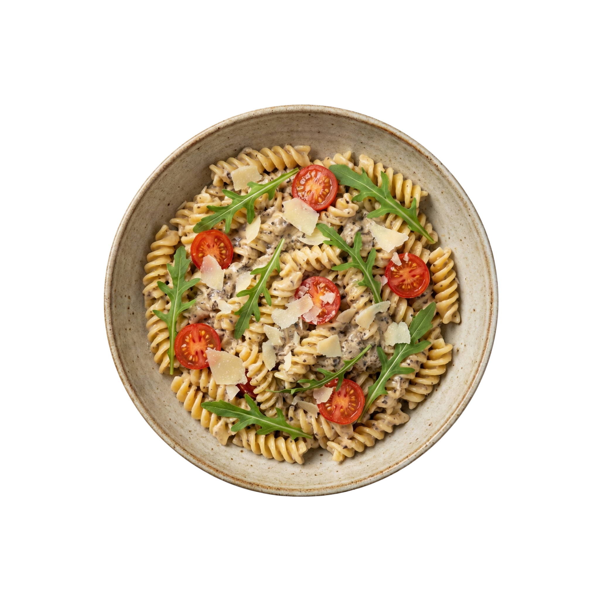 Fusilli in Trüffelrahm mit Kirschtomaten und Parmesan