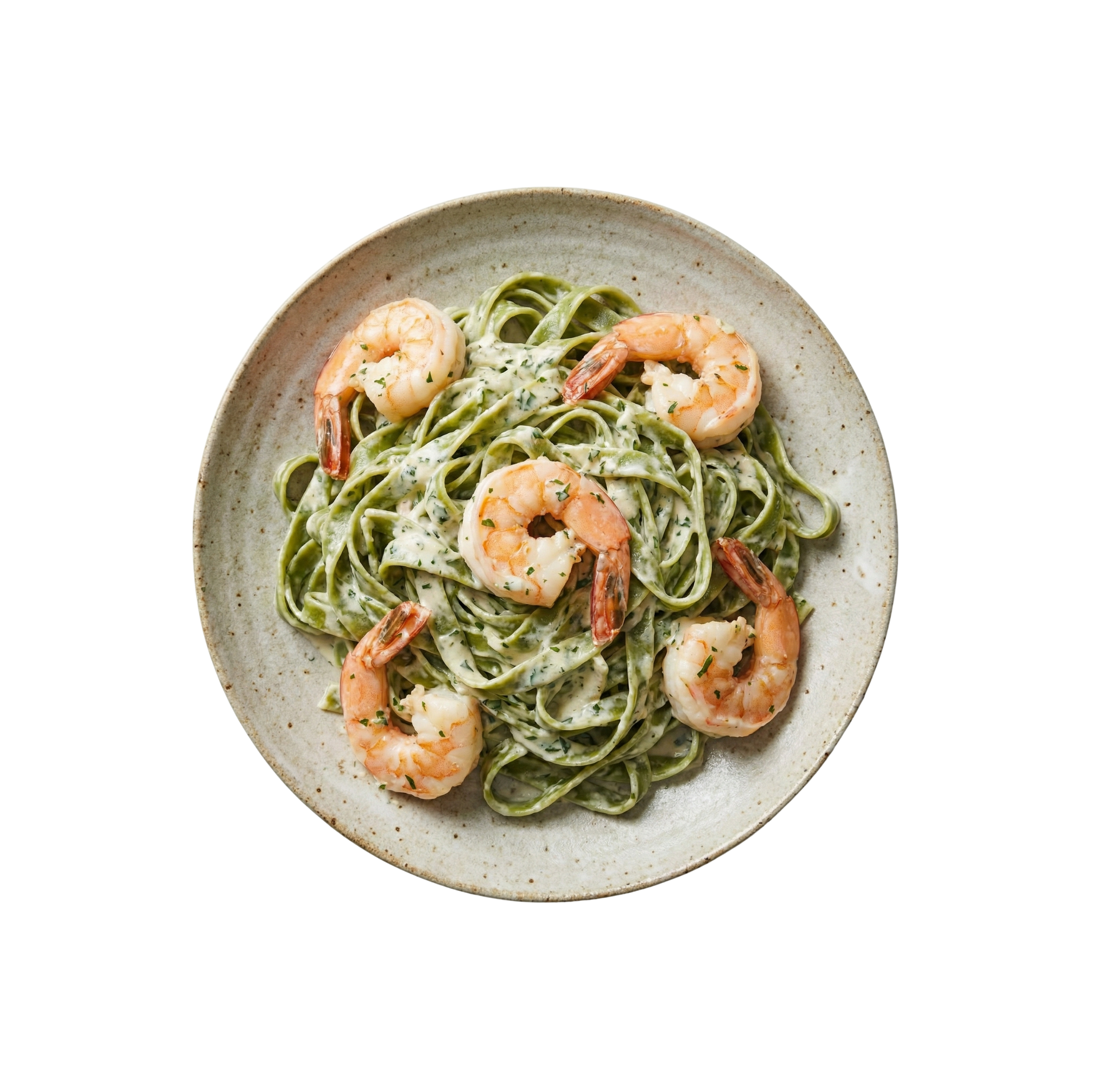 Garnelen in Kräuter-Sahnesauce auf Spinattagliattele