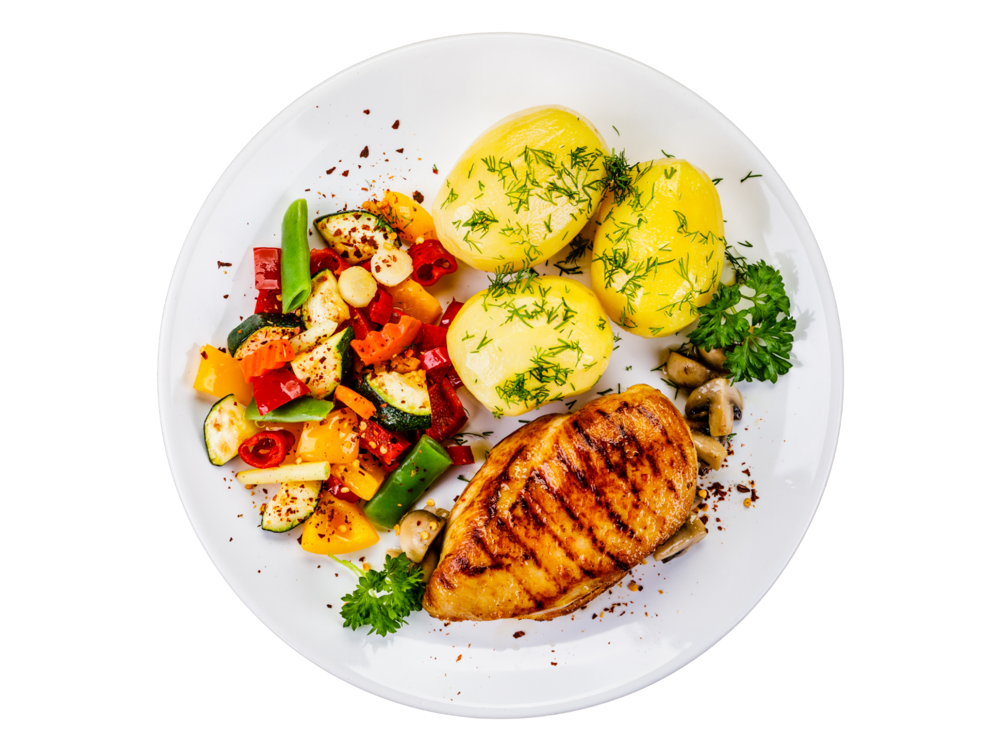 Hähnchenbrust mit Röstkartoffel und Grillgemüse