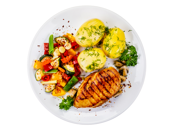 Hähnchenbrust mit Röstkartoffel und Grillgemüse