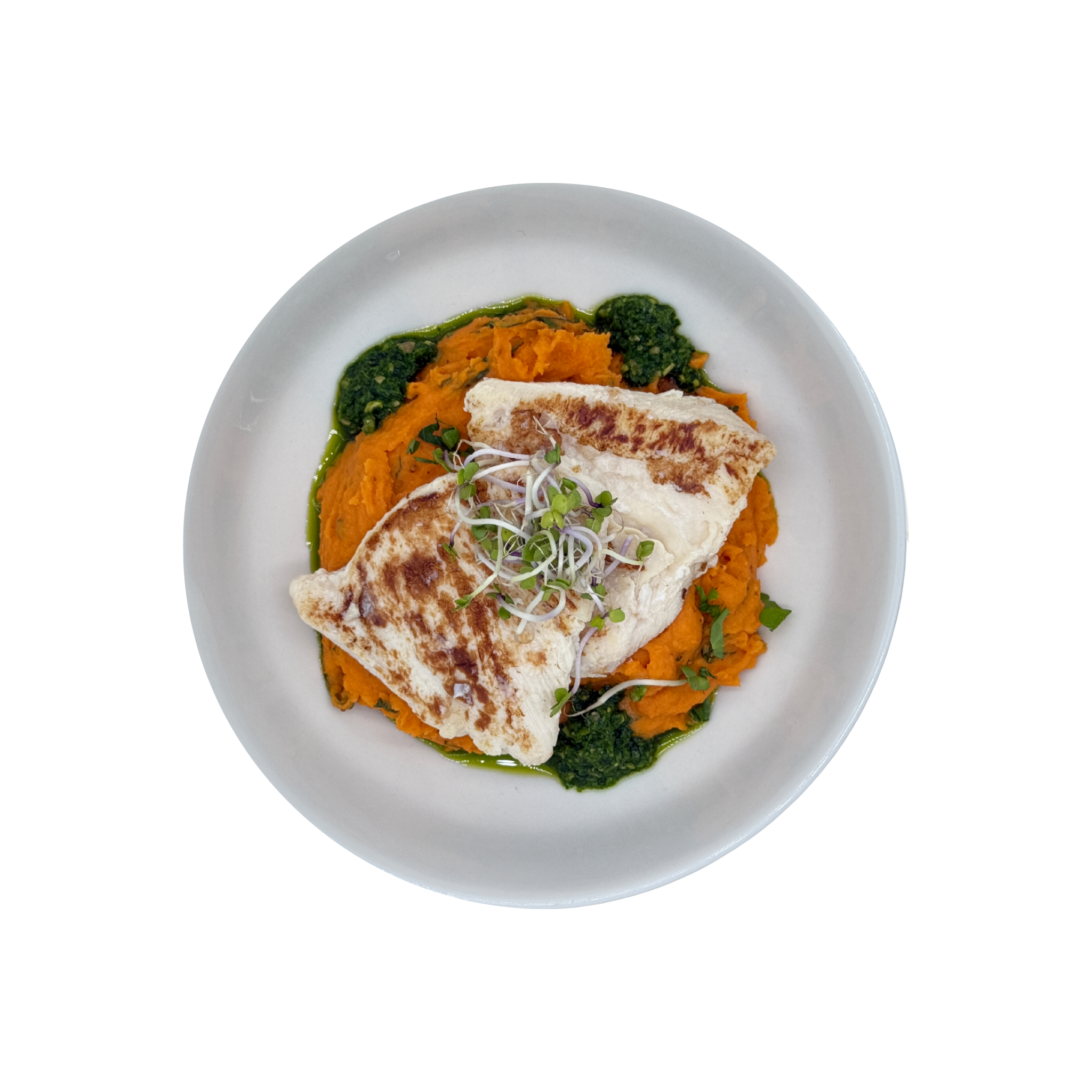 Hähnchenbrust auf Tomaten-Kartoffelpüree mit Pesto