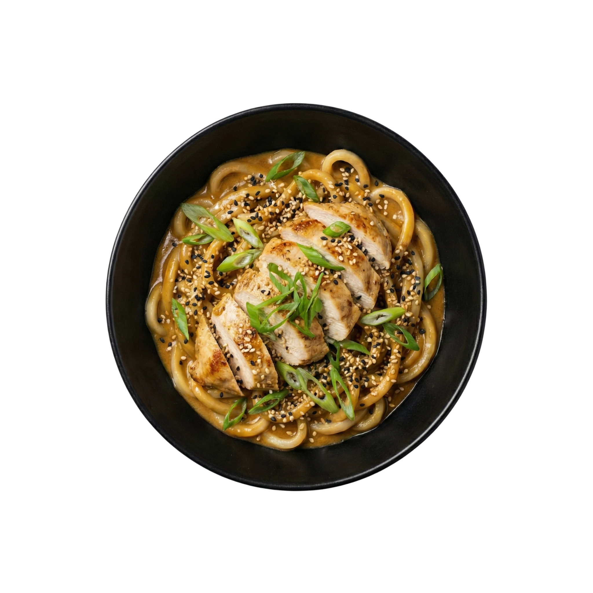 Hähnchenbrust auf Udonnudeln in Satesauce