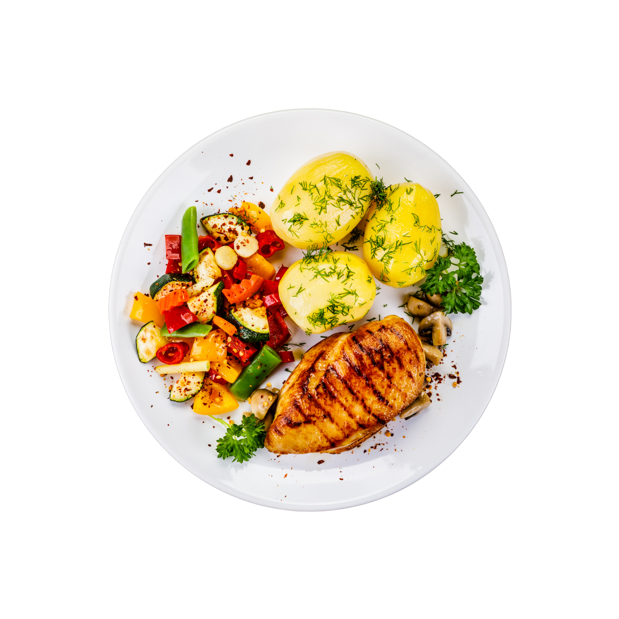 Hähnchenbrust mit Röstkartoffel und Grillgemüse