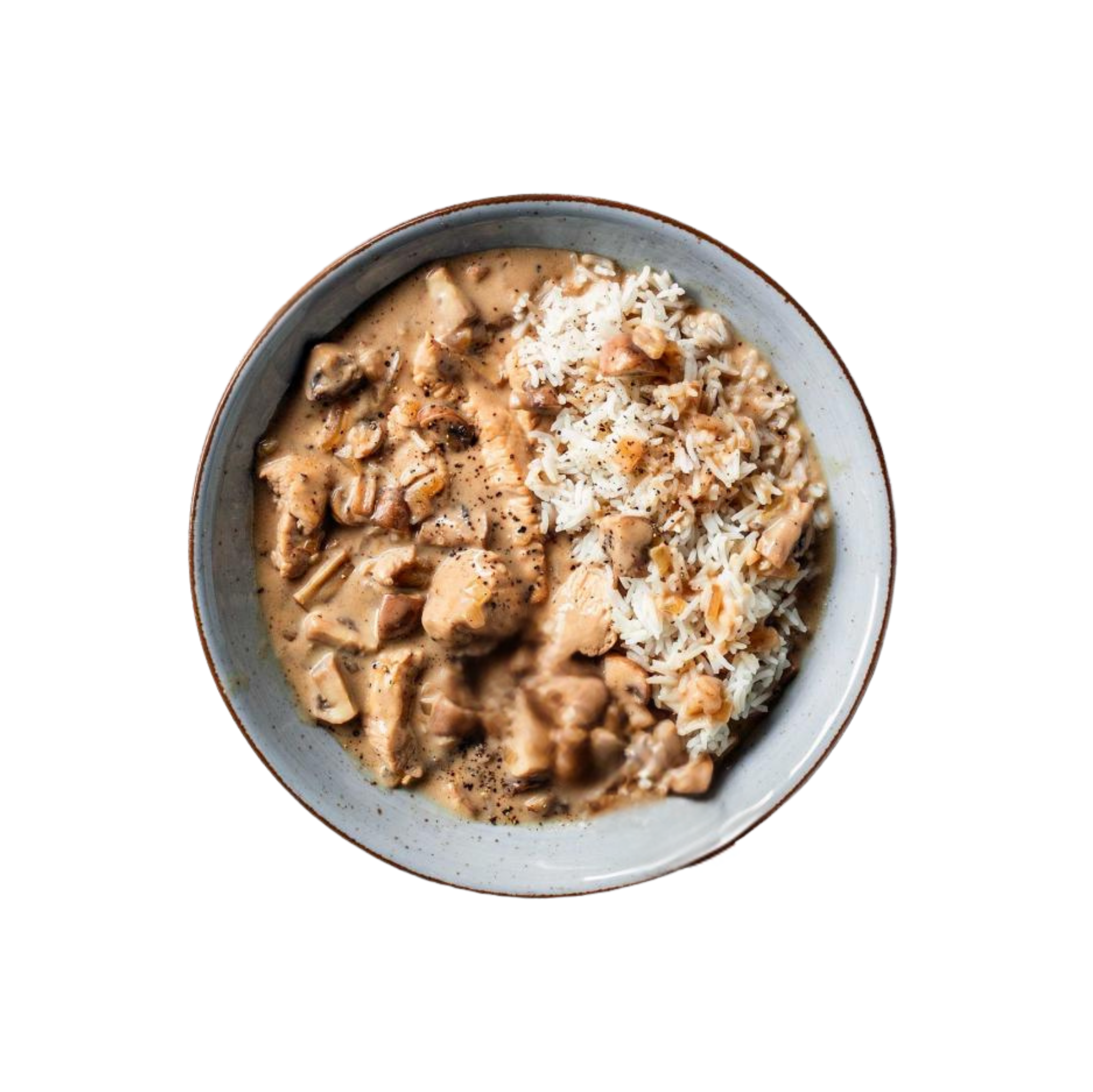 Putengyros mit Zwiebelstreifen und Langkornreis