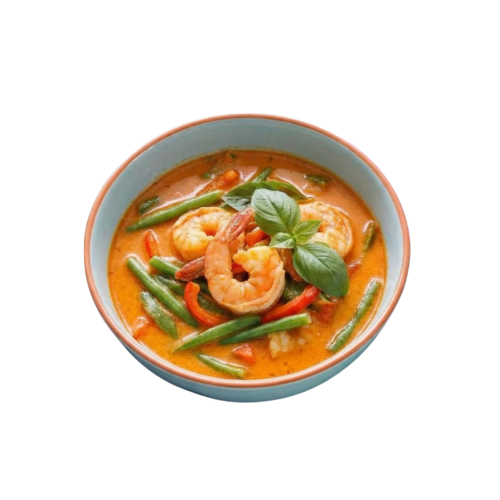 Riesengarnelen in Panang Curry mit Paprika und Bohnen