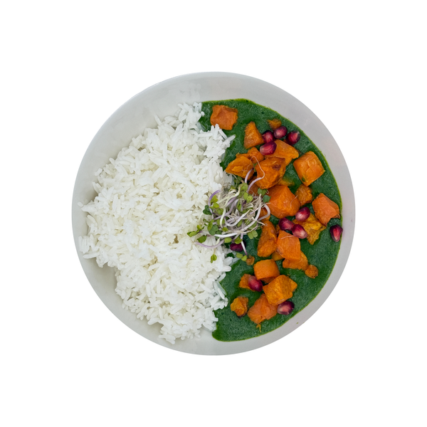 Spinatcurry mit gebackenem Kürbis