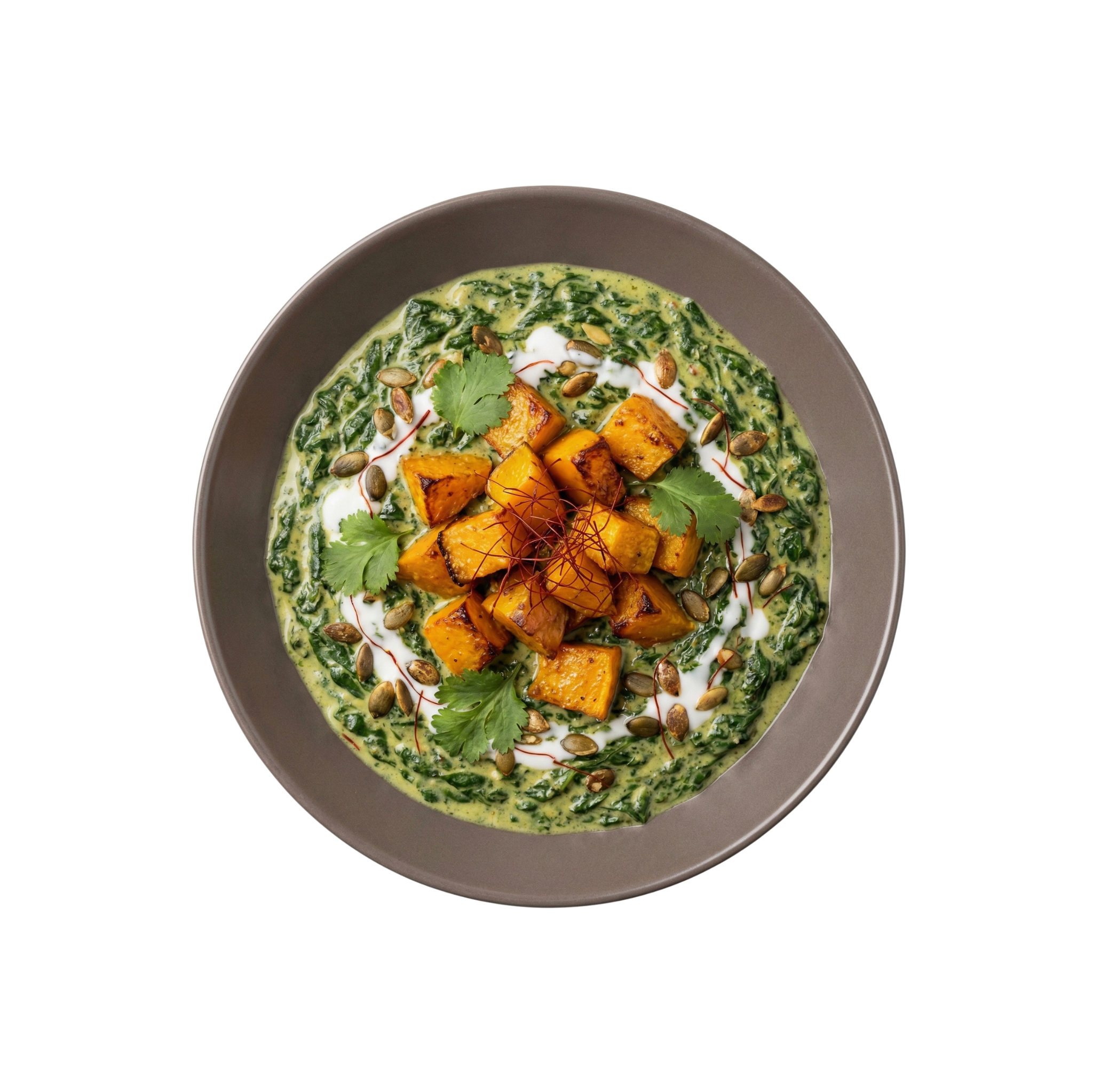 Spinatcurry mit gebackenem Kürbis